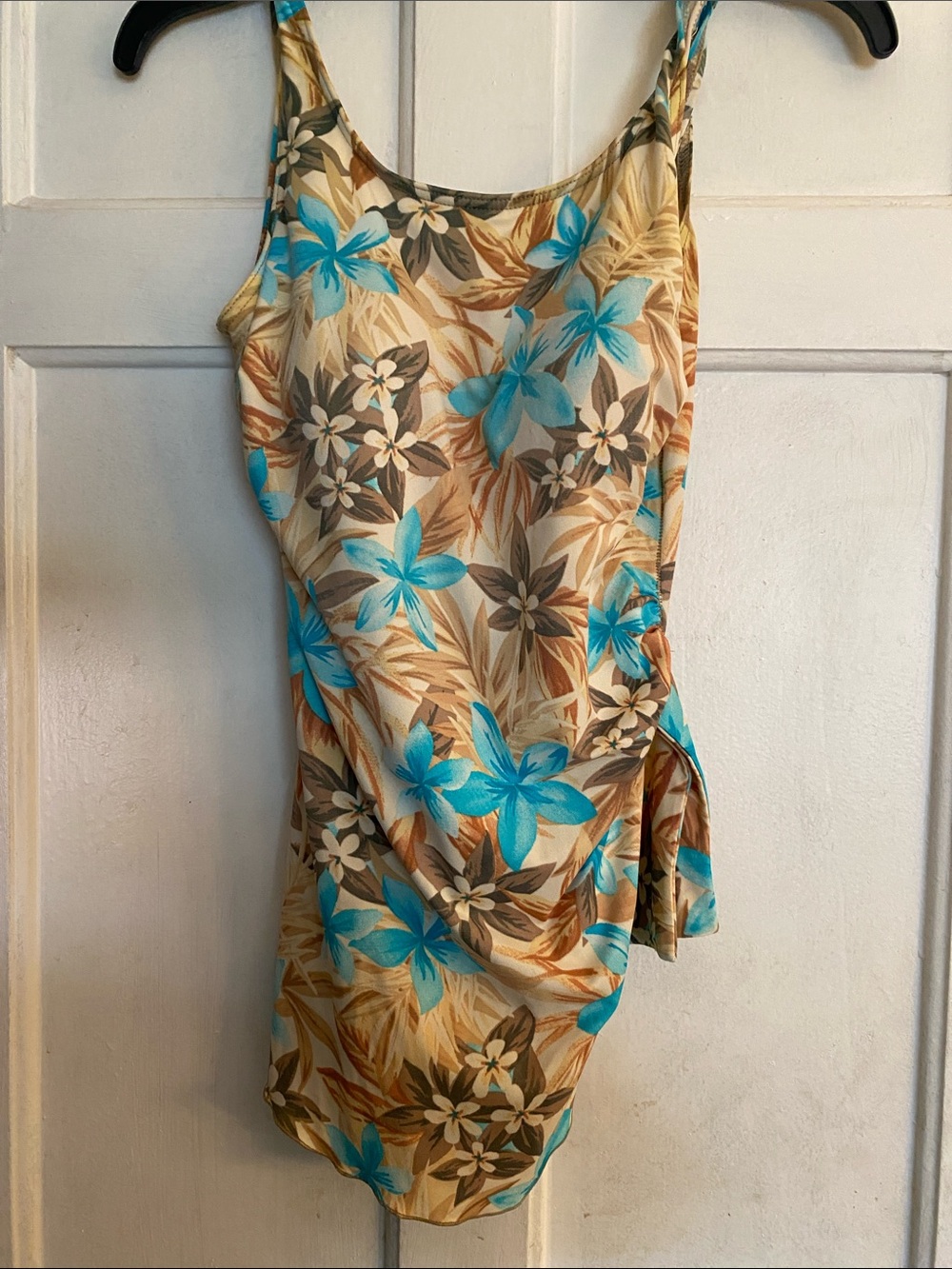 Floral One-Piece Swimsuit in Turquoise and Tan